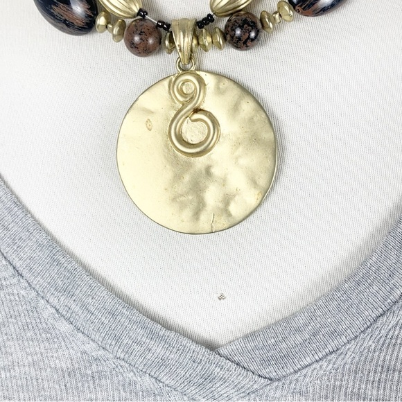 Tabi Boho Brass Medallion Necklace ✨ Mixed Metal & Resin Statement Piece - Picture 3 of 7